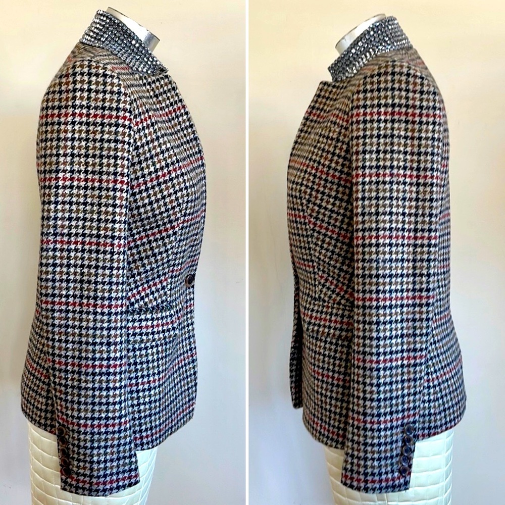 NEW J Crew 100% wool Regent Blazer crystal collar houndstooth jacket 2 - Picture 10 of 13